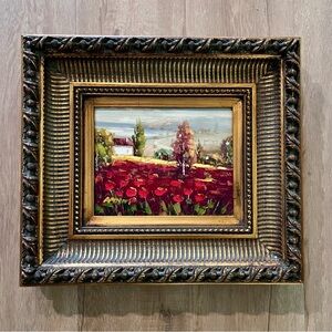 Antique Certified‎ Original Oil Painting, Country Red Flowers, Signed By Afremov